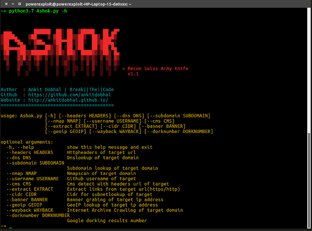 Ashok - A OSINT Recon Tool, A.K.A Swiss Army Knife