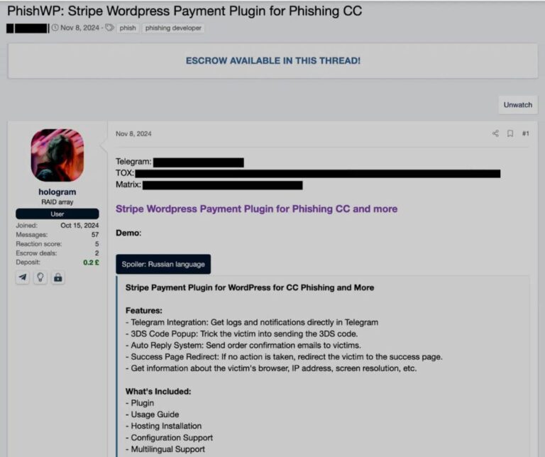 New PhishWP Plugin on Russian Forum Turns Sites into Phishing Pages